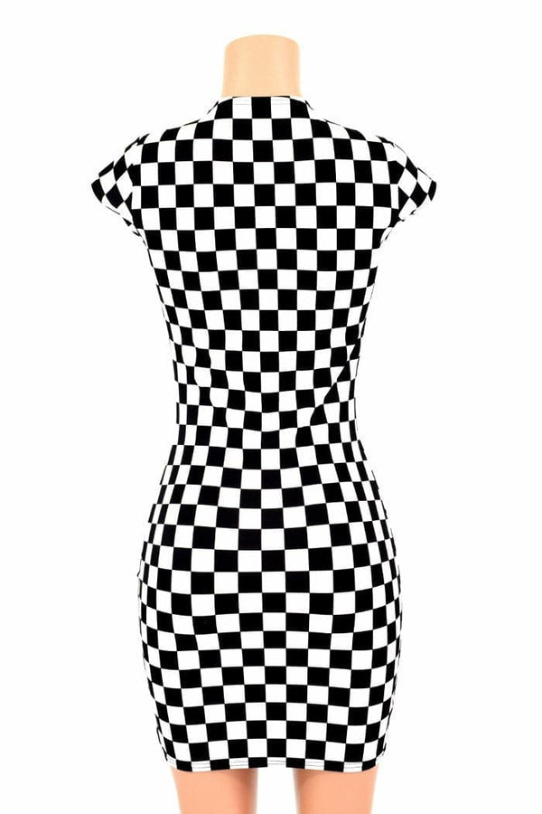 Black & White Checkered Bodycon Dress - 3