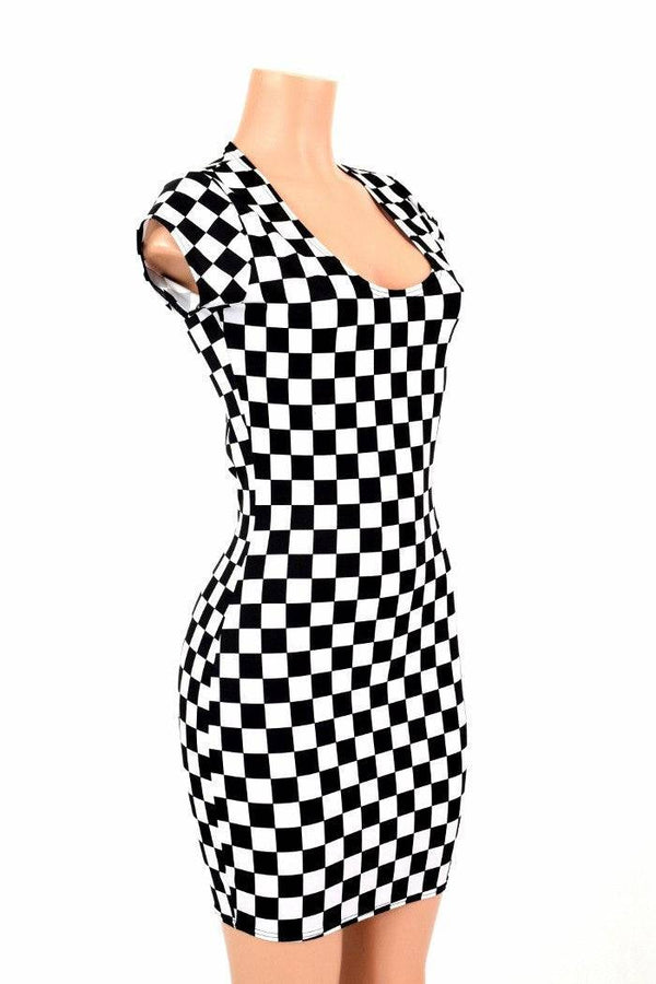 Black & White Checkered Bodycon Dress - 4