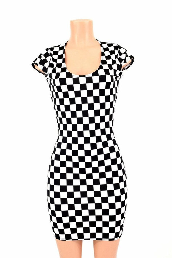 Black & White Checkered Bodycon Dress - 2