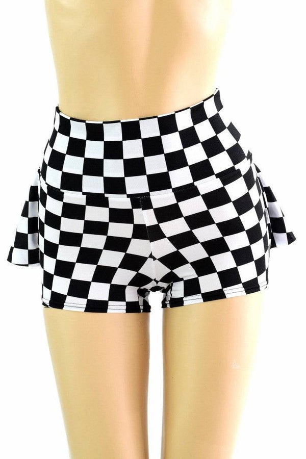 Black & White Checkered Ruffle Rump Shorts - 2