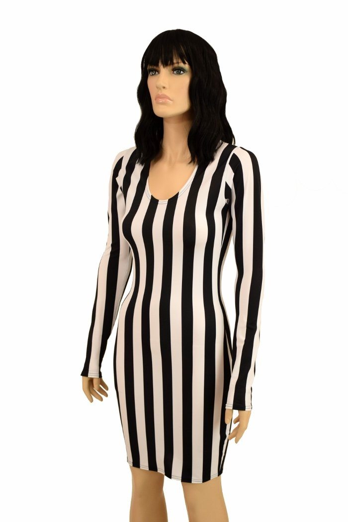 Black & White Stripe Long Sleeve Dress - Coquetry Clothing 3XL / Black and White Stripe Black & White Stripe Long Sleeve Dress - Coquetry Clothing 3XL / Black and White Stripe