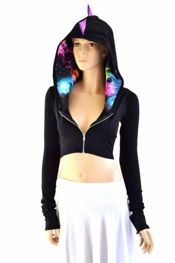 Black Zen Dragon Zipper Front Crop Top - 1