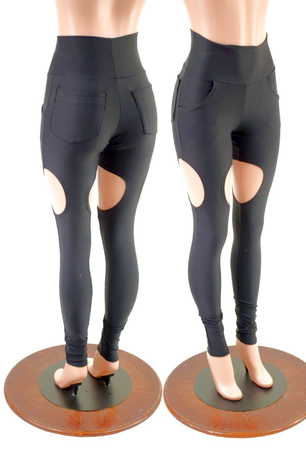 Black Zen Garter Leggings with Front and Back Pockets - Coquetry
