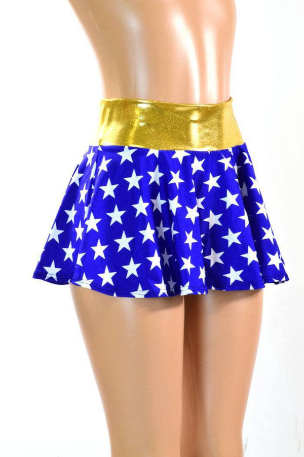 XS Ready to Ship Blue & White Star Circle Skirt - 1