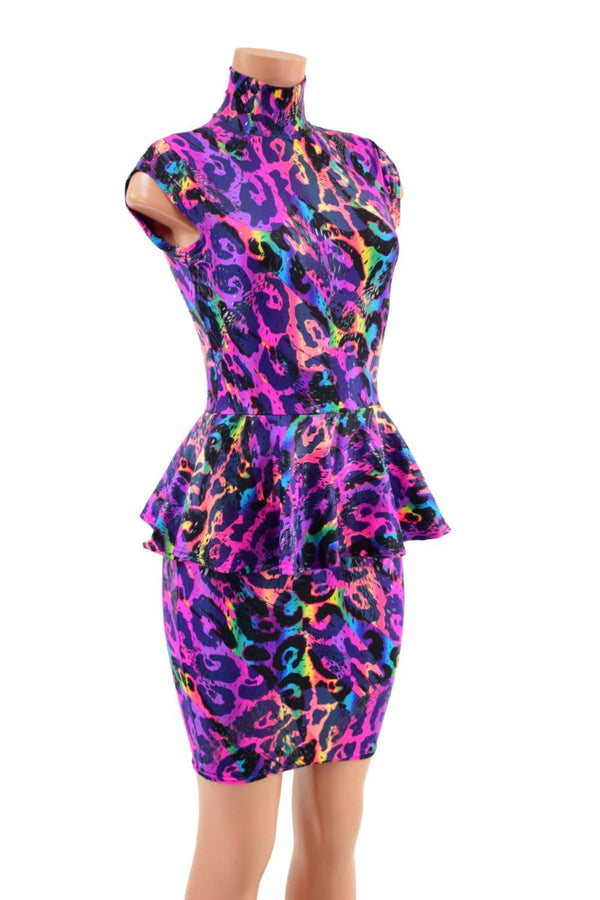 Bodycon Peplum Mini Dress with Mini Cap Sleeves and Turtleneck - 1