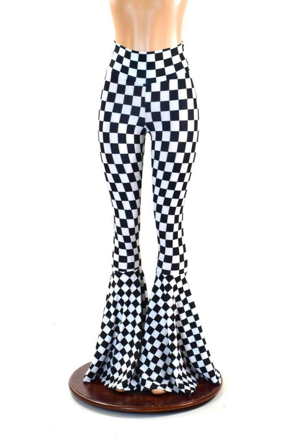 Checkered High Waist Bell Bottom Flares - 1