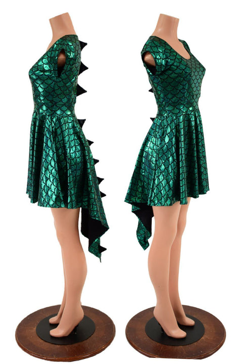 Dragon Spiked Pocket Skater Dress with Dragontail Hemline - Coquetry Clothing