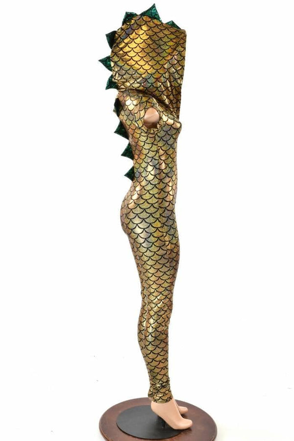 Gold & Green Zipper Front Catsuit - 1