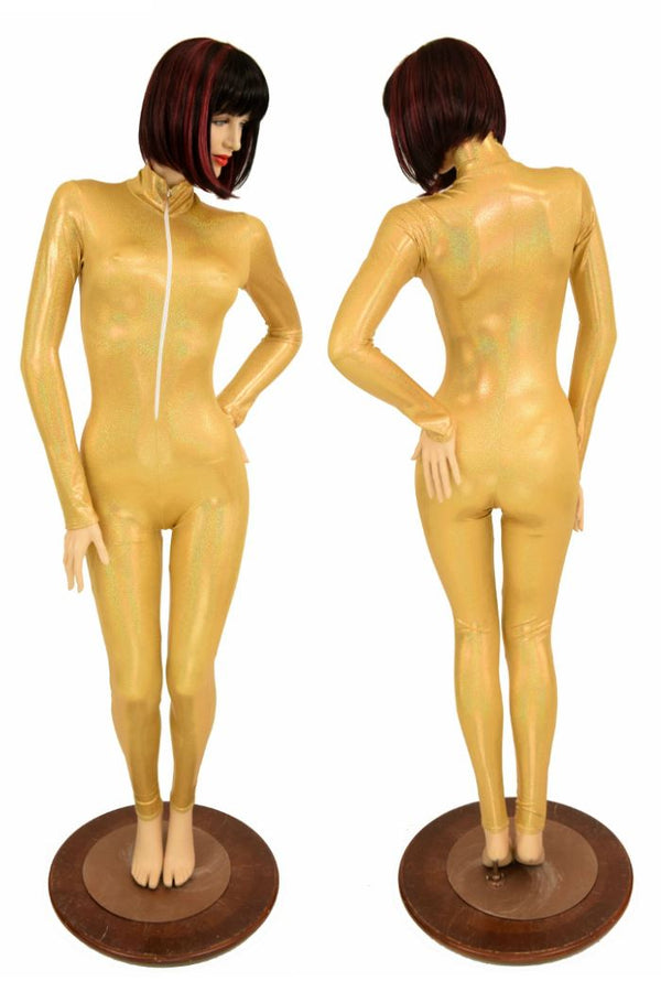 Gold Sparkly Turtle Neck Catsuit - 1