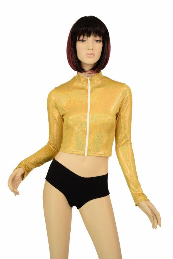 Gold Zippered Crop Top - 1