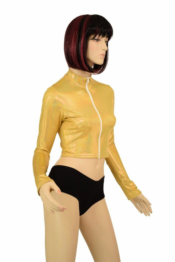 Gold Zippered Crop Top - 2