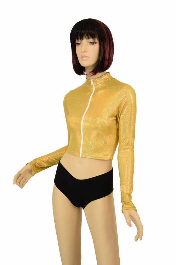 Gold Zippered Crop Top - 4