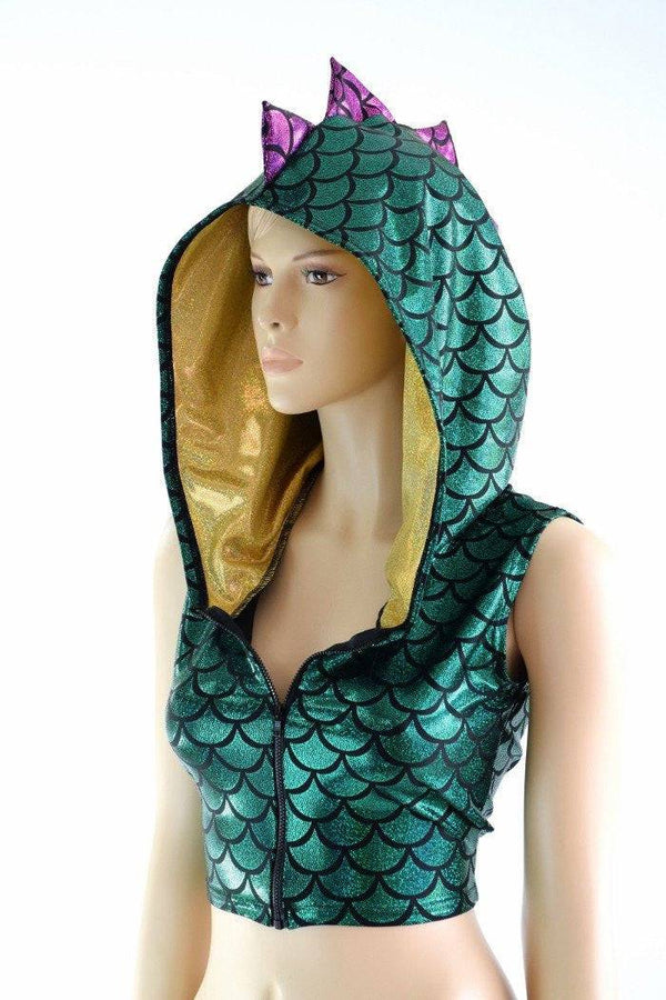 Green Dragon Zipper Front Crop Top - 1