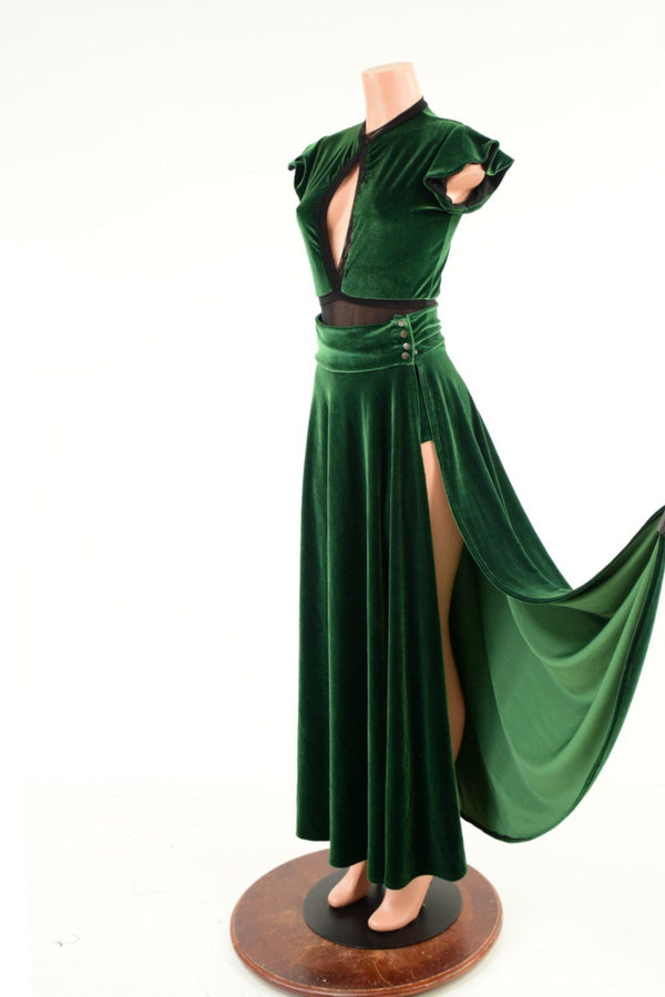 Green Velvet Romper & Break Away Skirt Set - 10