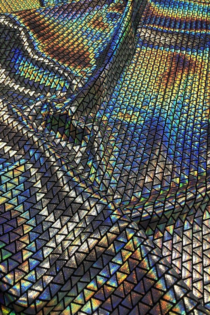 Silver Kaleidoscope Holographic Stretch Fabric