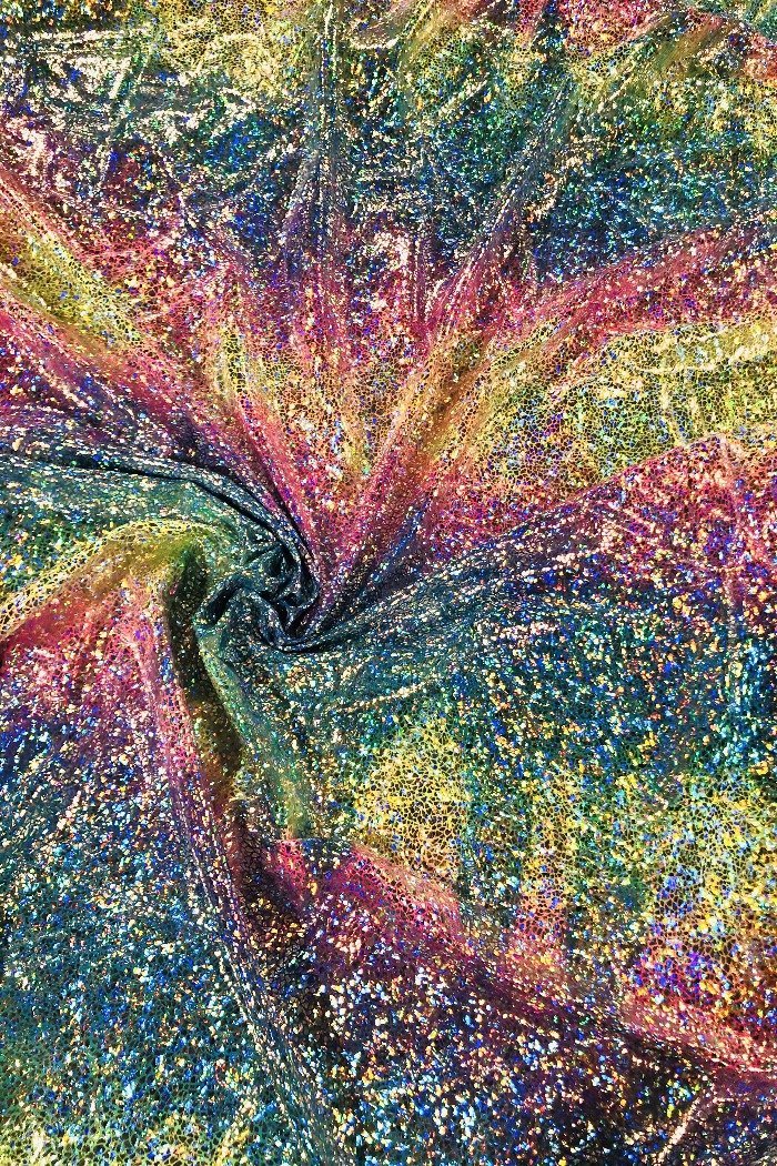Black Rainbow Holographic/Shiny Nylon Spandex Mix Stretchy Fabric