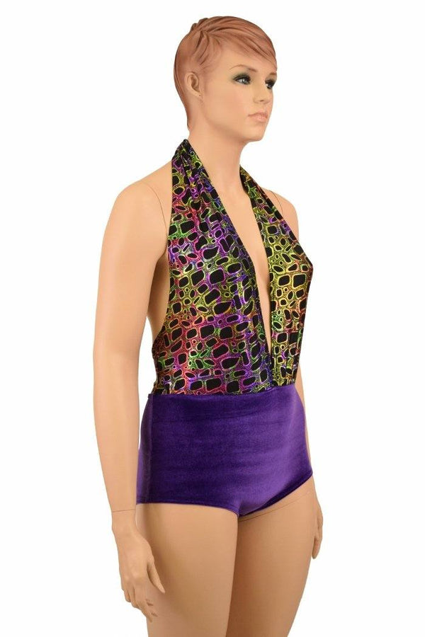 Josie Romper in Poisonous & Purple Velvet - 3