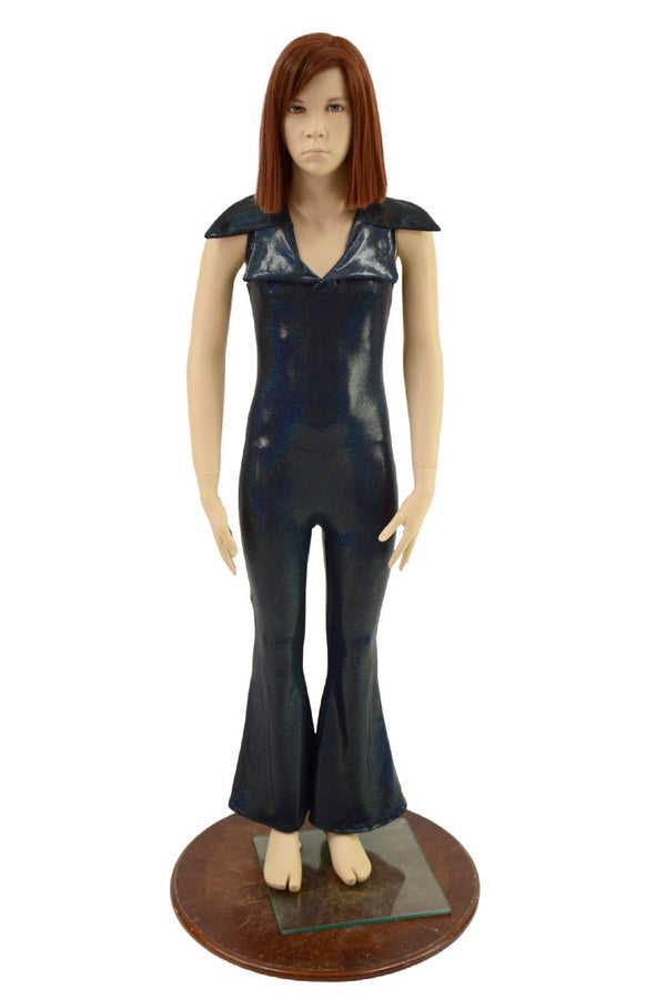 Kids Black Holographic Bootcut Catsuit with Showtime Collar - 1
