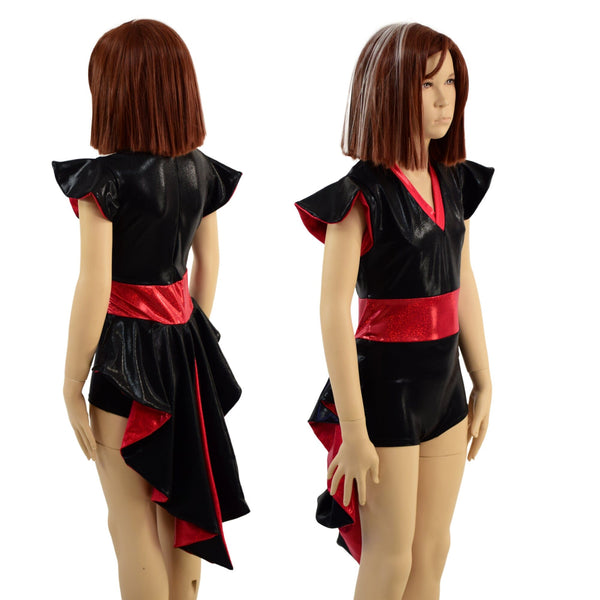 Kids Red and Black Tuxedo Style Romper - 1