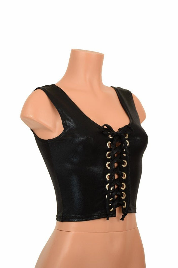 Lace Up Black Tank Crop - 1