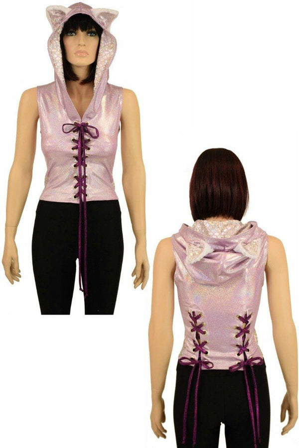 Lace Up Cat Ear Hoodie Top - 1