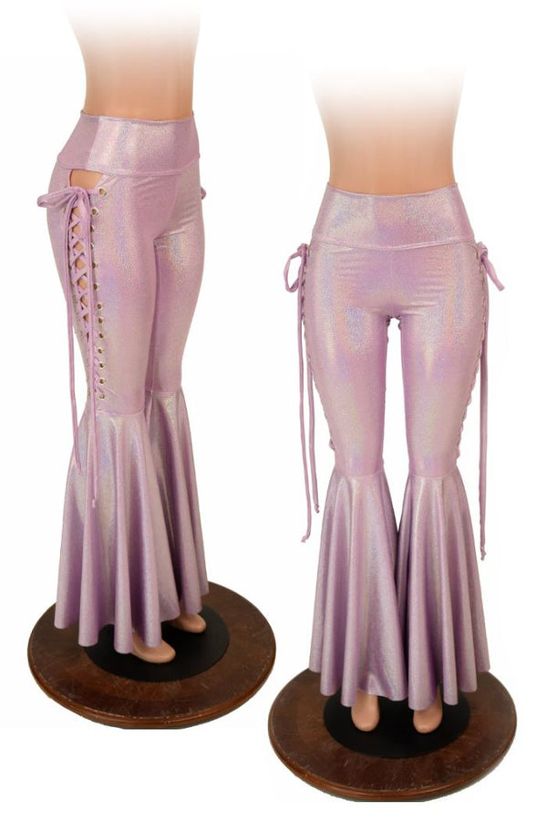 Lace Up High Waist Bell Bottom Flares - 1