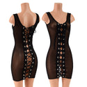 Black Mesh Tank Dress with Double Laceup - 1
