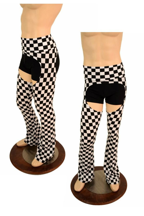 Mens Black & White Check Bootcut Chaps - 1