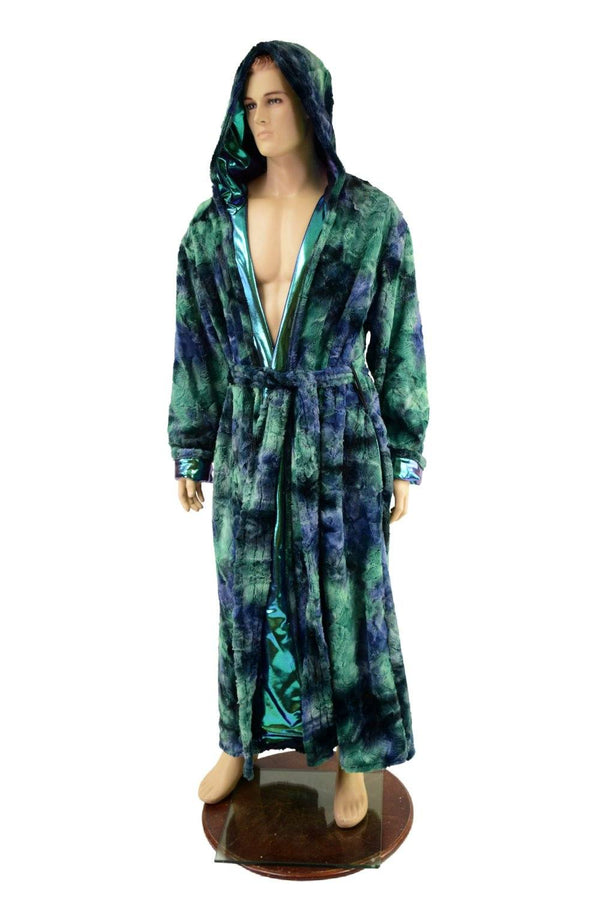 Mens Long Minky Faux Fur Duster with Tie Belt - 1