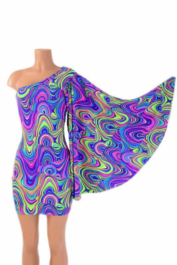 One Shoulder Fan Sleeve Dress - 1