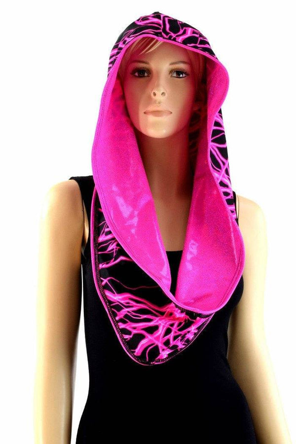 Pink Holographic & Pink Lightning Reversible Infinity Festival Hood - 1