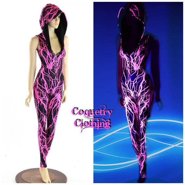 Pink Lightning Zipper Front Catsuit - 2