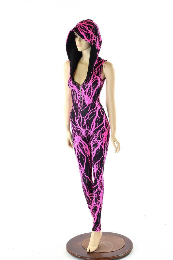 Pink Lightning Zipper Front Catsuit - 1