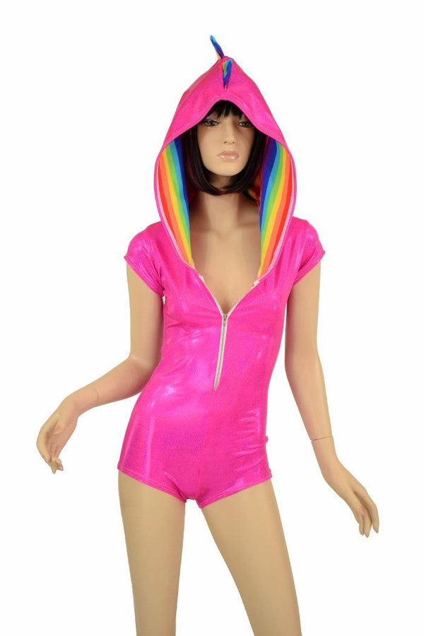Pink & Rainbow Dragon Hoodie Romper - 1
