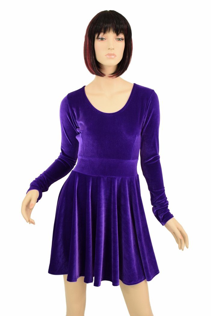 fitted lace wedding dress Purple Velvet Long Sleeve Skater Dress fitted lace wedding dress Purple Velvet Long Sleeve Skater Dress