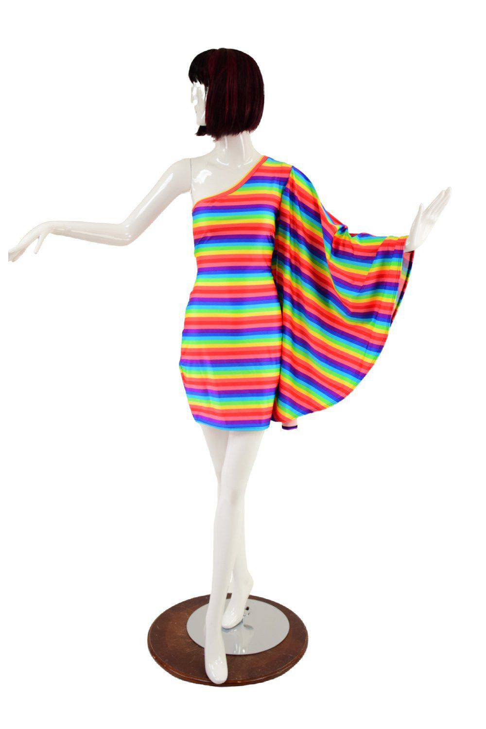 rainbow one shoulder dress Pastel Rainbow Striped One-Shoulder Mini Dress by Boutique