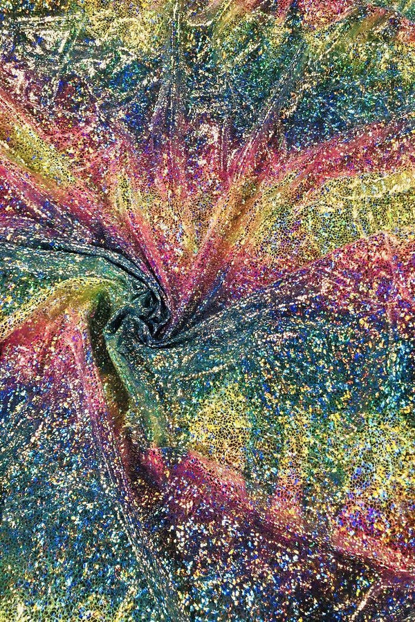 Rainbow Shattered Glass Holographic Stretch Fabric - 1