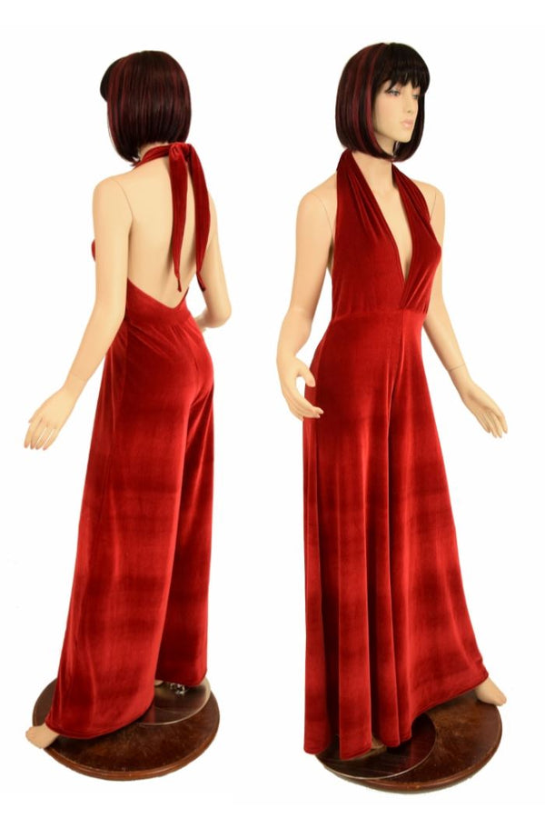 Red Velvet Wide Leg Jumpsuit - 1