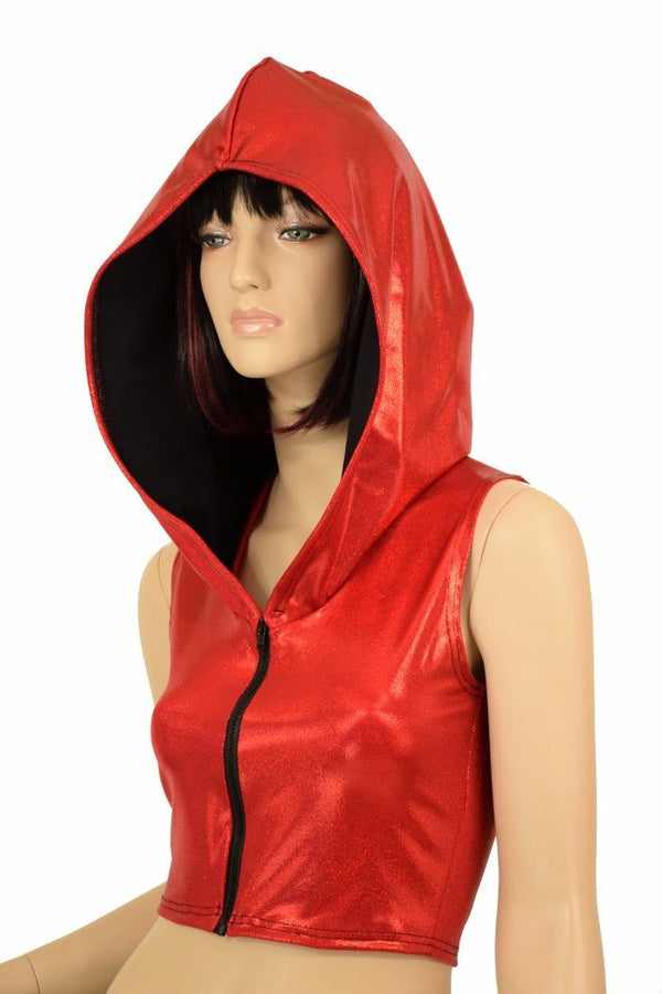 Red Zipper Crop Hoodie - 1