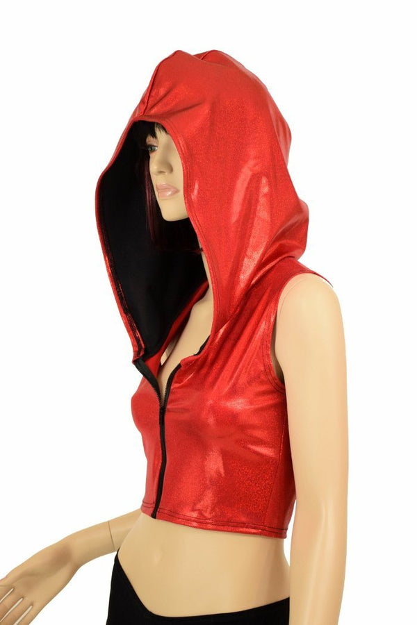 Red Zipper Crop Hoodie - 4