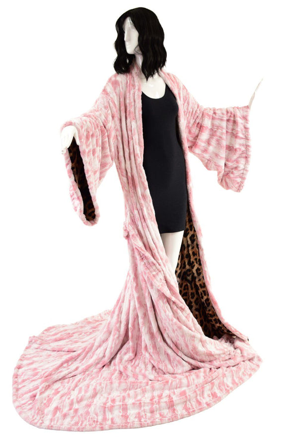 Reversible Minky Faux Fur Puddle Train Robe with Belt - 4