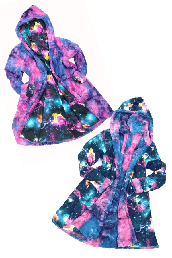 Minky A Line Reversible Coat in Razzle Dazzle and Galaxy - 1