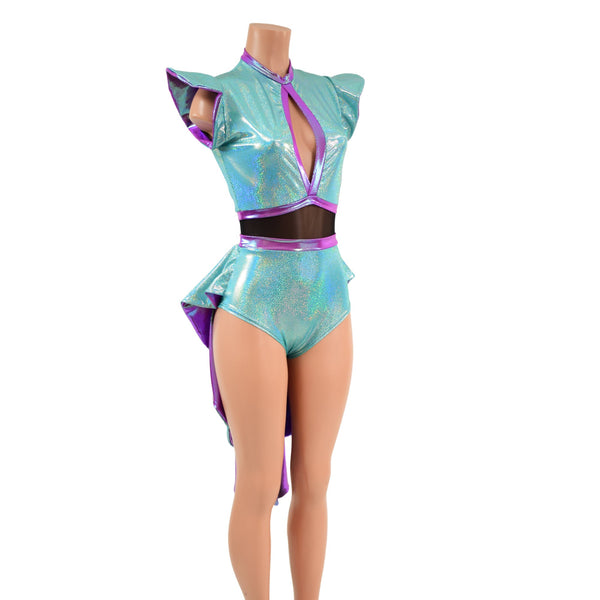 Seafoam & Plumeria Tuxedo Back Romper - 2