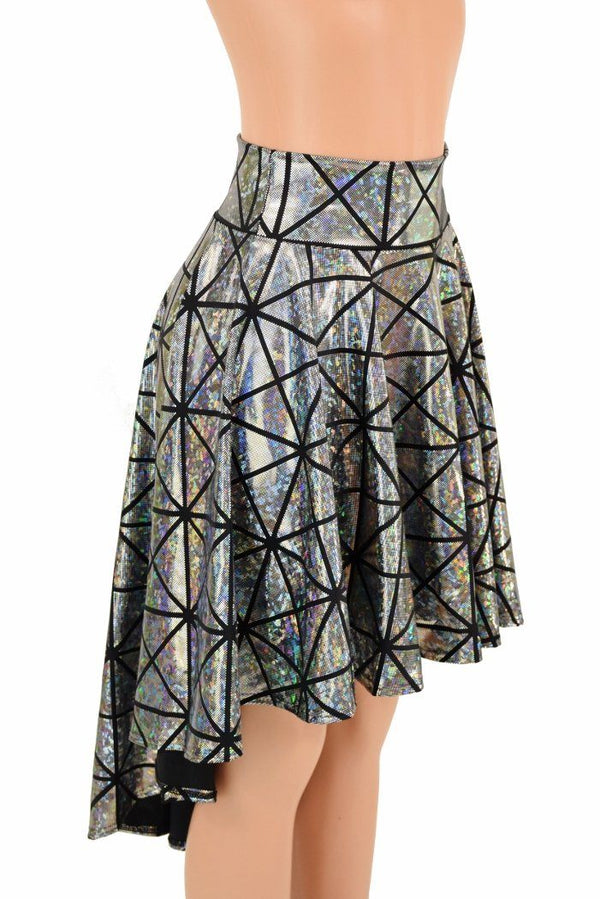 Silver Holographic Hi-Lo Skater Skirt - 1