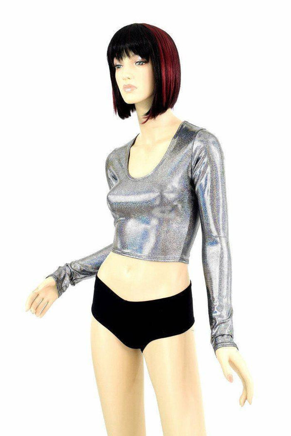 Silver Holographic Long Sleeve Crop - 1