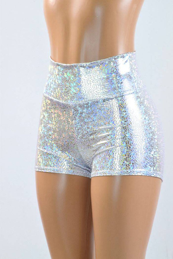 Silvery White High Waist Shorts - 1