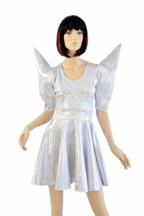 Silvery White Mega Sharp Shoulder Skater Dress - 4