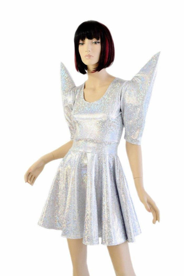 Silvery White Mega Sharp Shoulder Skater Dress - 1