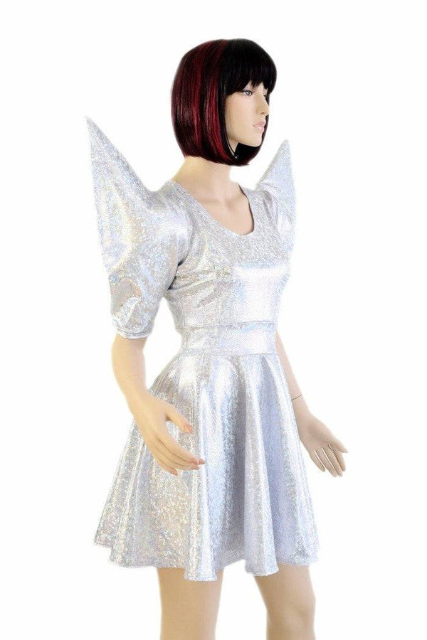 Silvery White Mega Sharp Shoulder Skater Dress - 3
