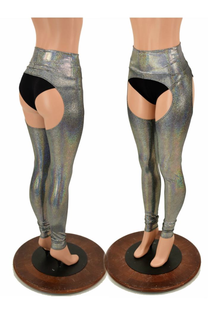 Silver Shattered Glass Holographic High Waisted Leggings Pants